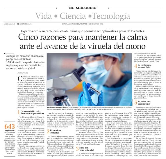 Entrevista a Dr. Jonás Chnaiderman en El Mercurio, sobre la viruela del mono