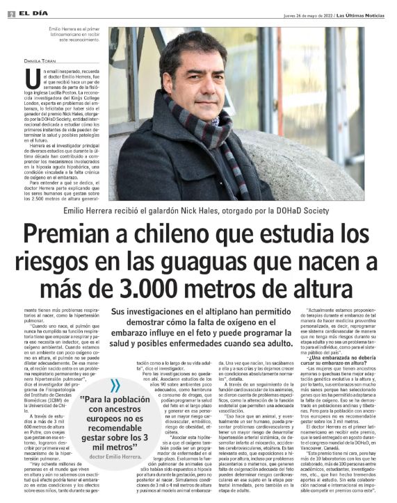 Entrevista Dr. Emilio Herrera en LUN por investigación de riesgos de niños que nacen a grandes alturas